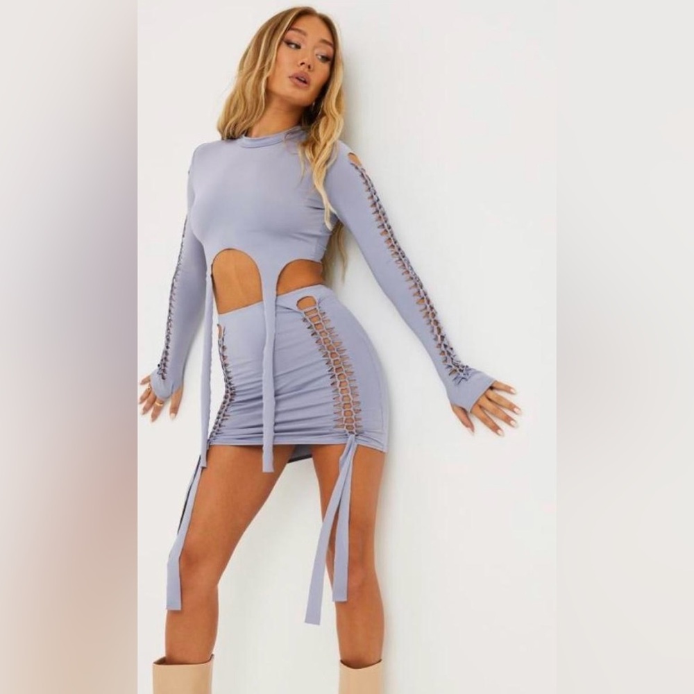 Fashion Nova Lavender Cutout Lace-Up Bodycon 2 piece set